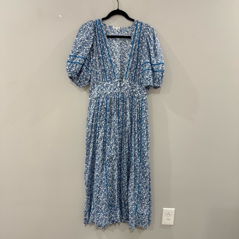 Poupette St Barth Dress Reine Midi Button down in Mistral Blue Floral - Picture 5 of 8